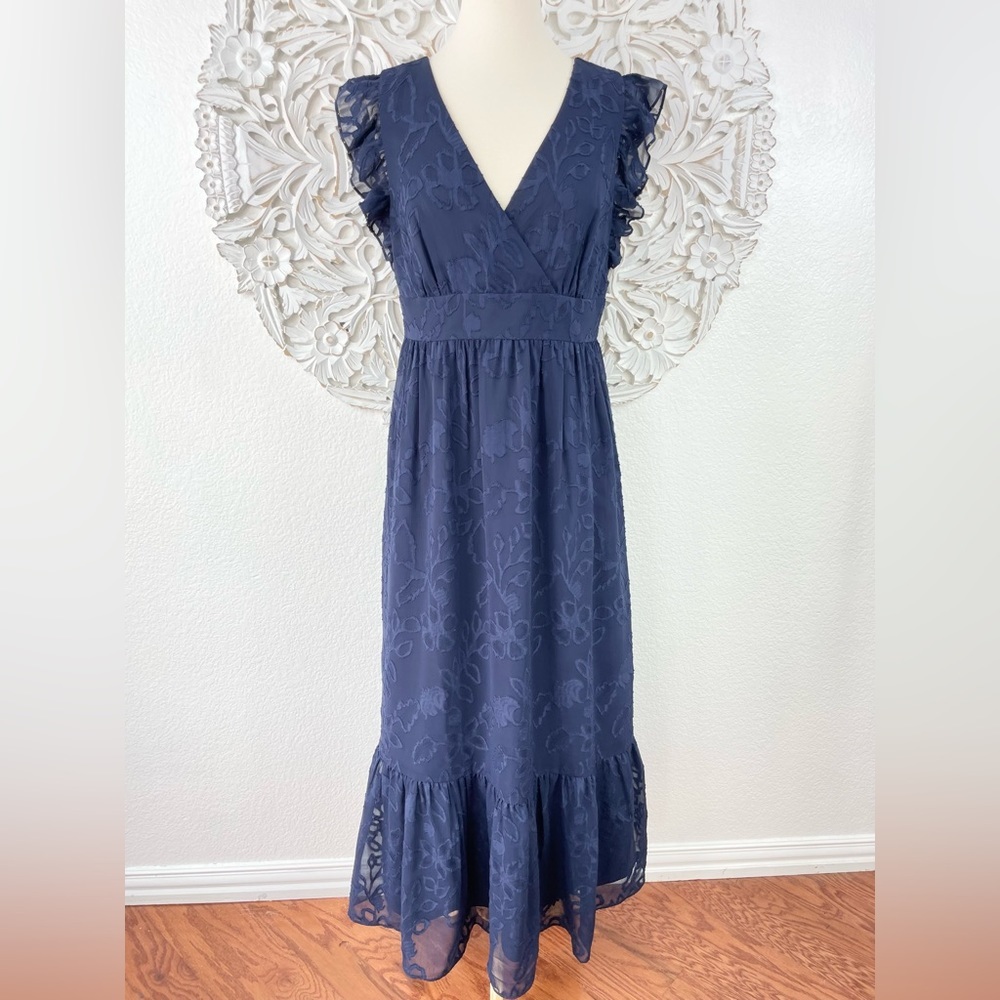 {Lilly Pulitzer} Autumn Flutter Sleeve Midi Dress, Navy, Size 6